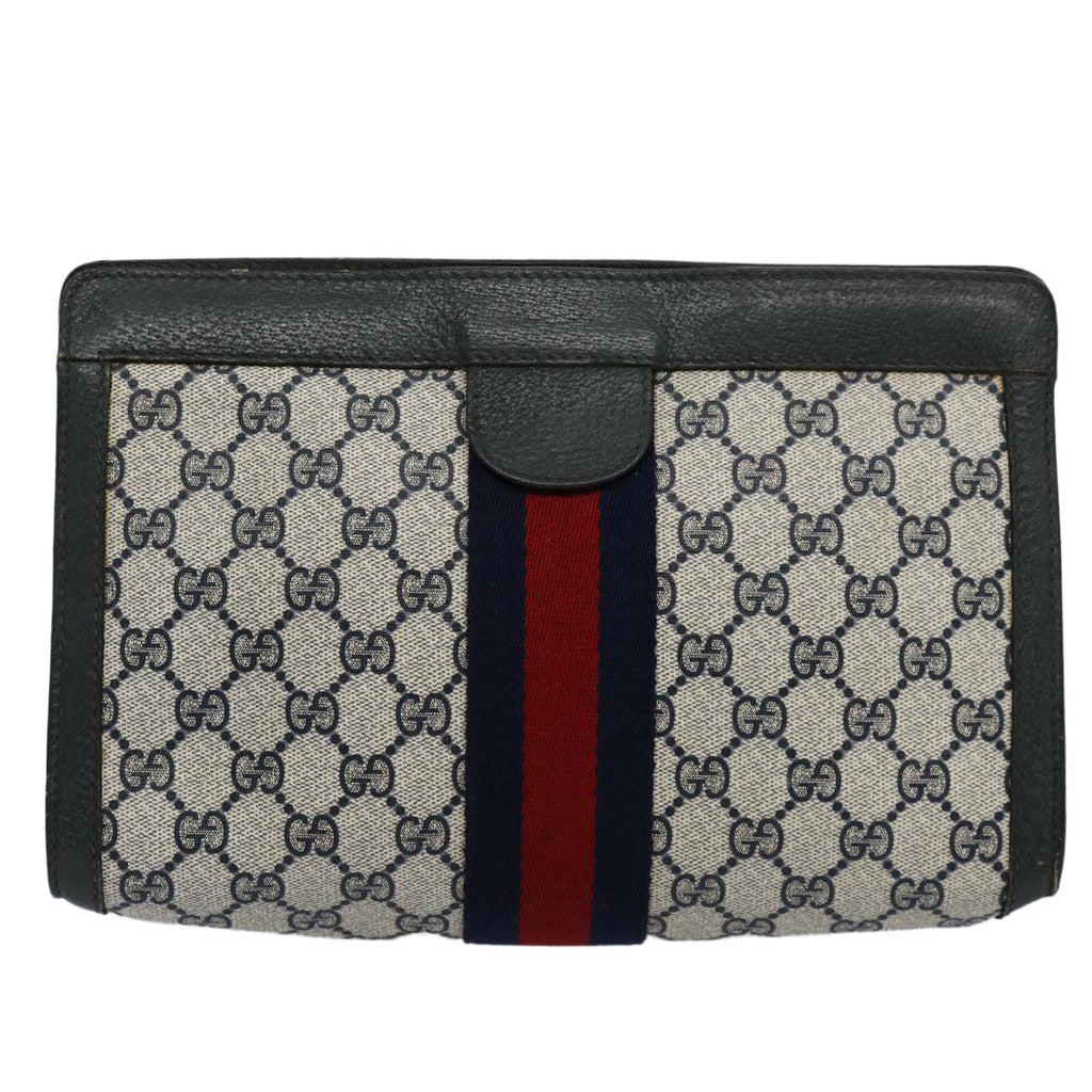 GUCCI GG Supreme Sherry Line Clutch Bag Navy Red 89 01 002 yk9831