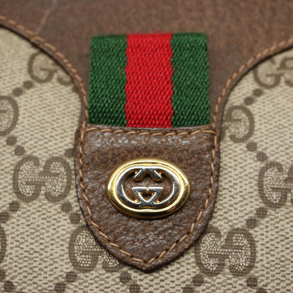 GUCCI GG Canvas Web Sherry Line Boston Bag PVC Beige Green Red yk9834