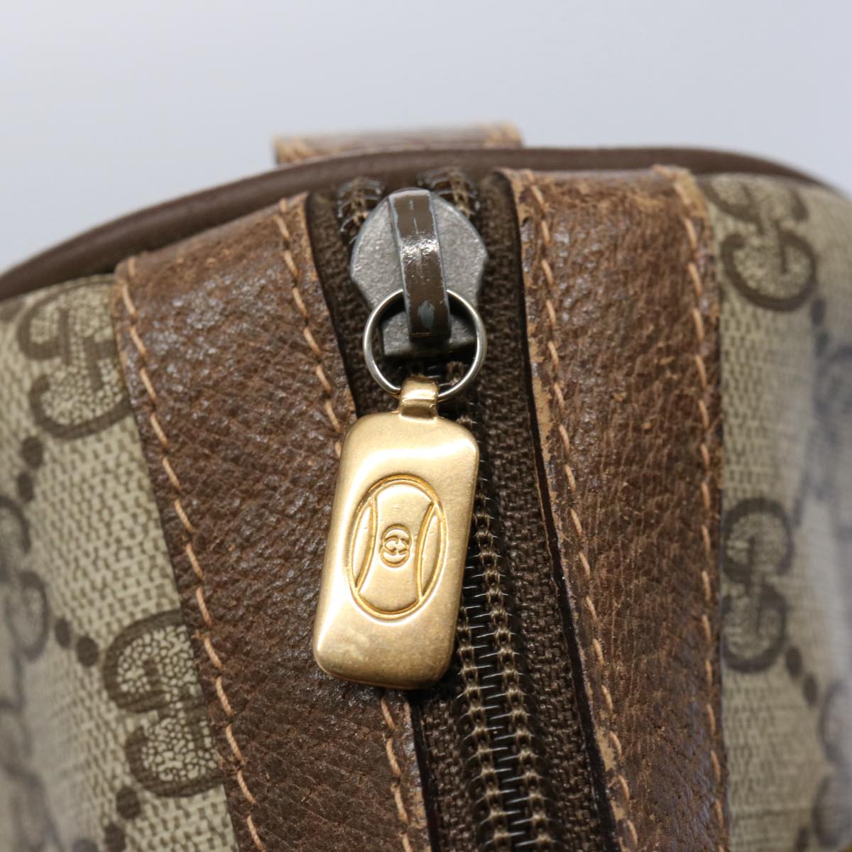 GUCCI GG Canvas Web Sherry Line Boston Bag PVC Beige Green Red yk9834