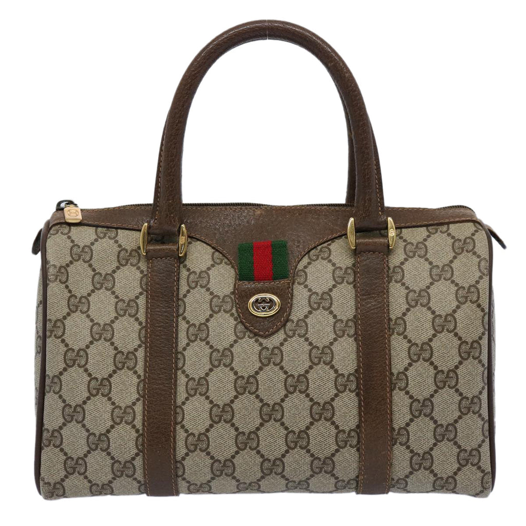 GUCCI GG Canvas Web Sherry Line Boston Bag PVC Beige Green Red yk9834
