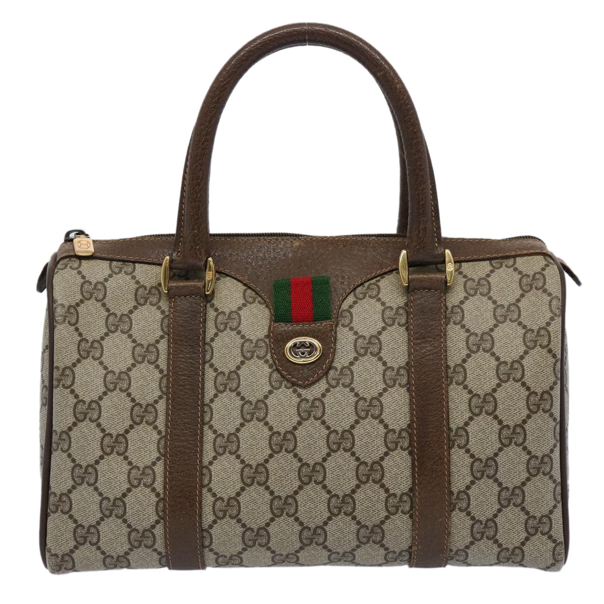 GUCCI GG Canvas Web Sherry Line Boston Bag PVC Beige Green Red yk9834