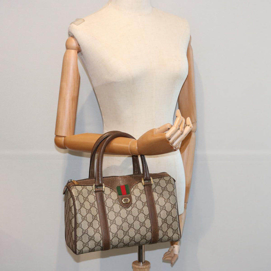 GUCCI GG Canvas Web Sherry Line Boston Bag PVC Beige Green Red yk9834