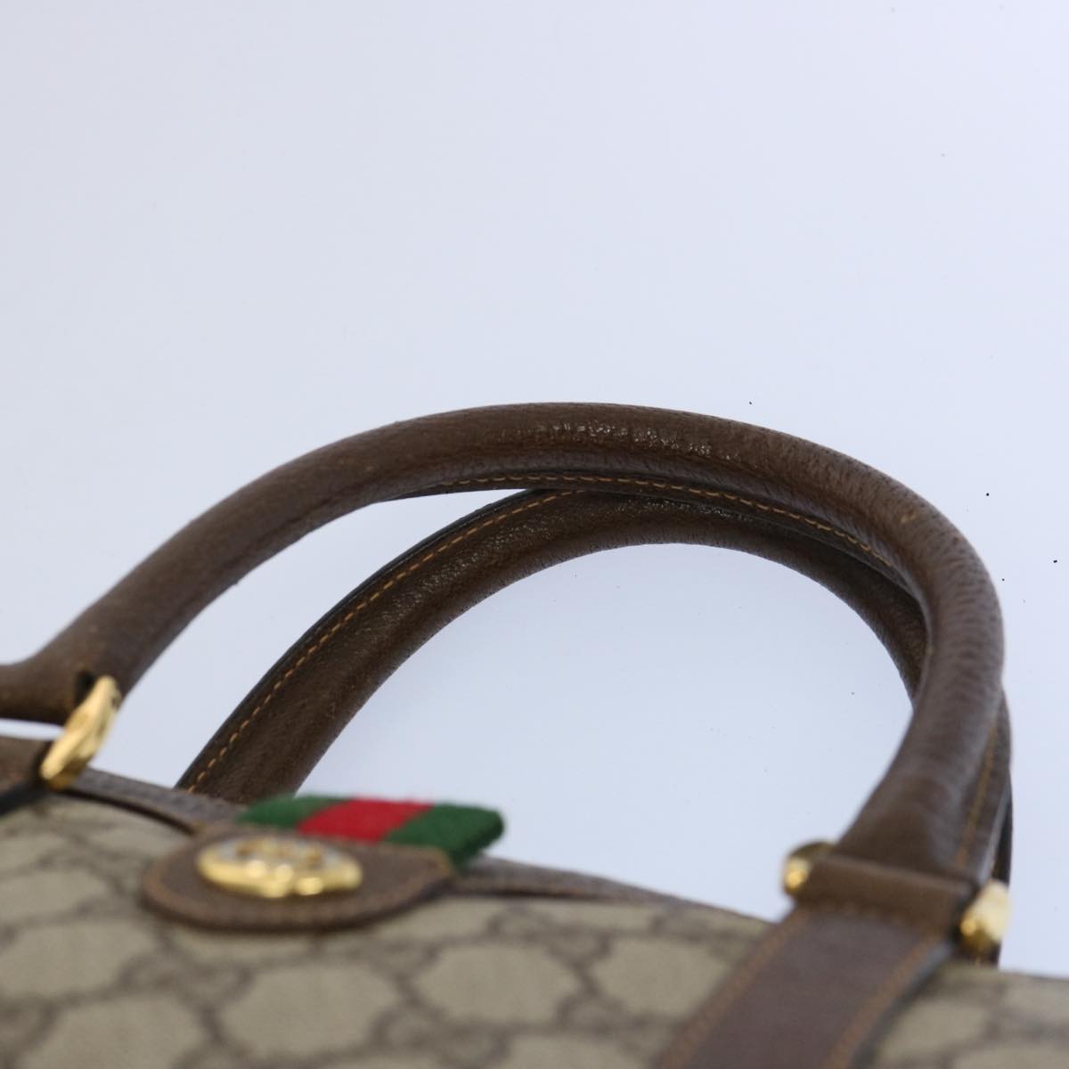 GUCCI GG Canvas Web Sherry Line Boston Bag PVC Beige Green Red yk9834