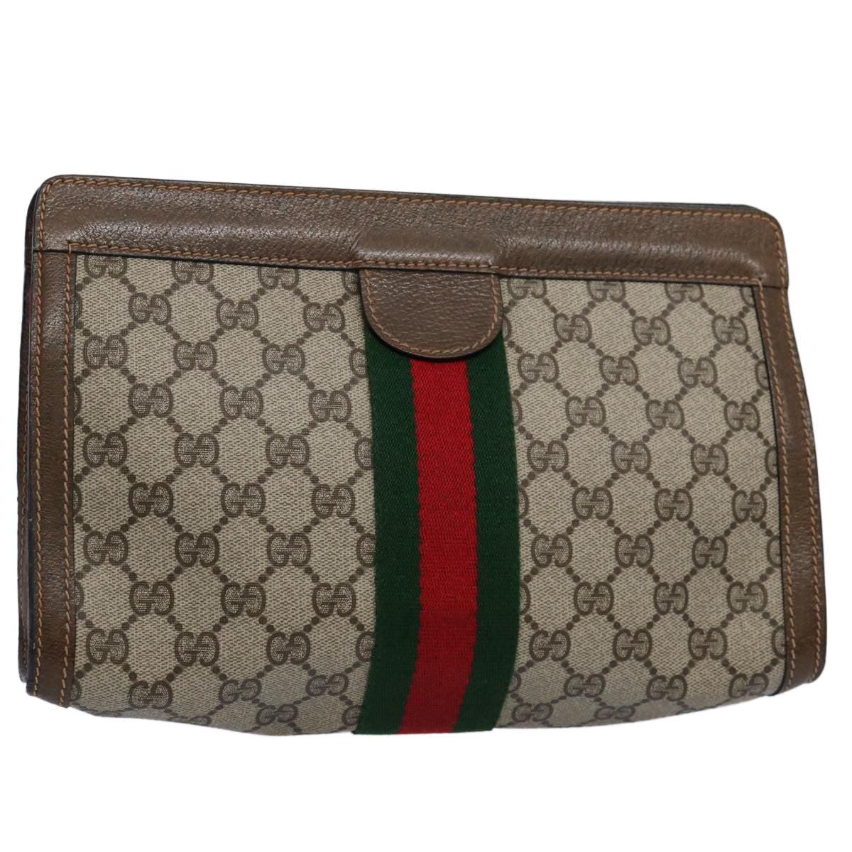 GUCCI GG Supreme Web Sherry Line Clutch Bag Beige Red 64 014 2125 28 yk9835