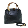GUCCI Bamboo Hand Bag Leather 2way Black yk9845