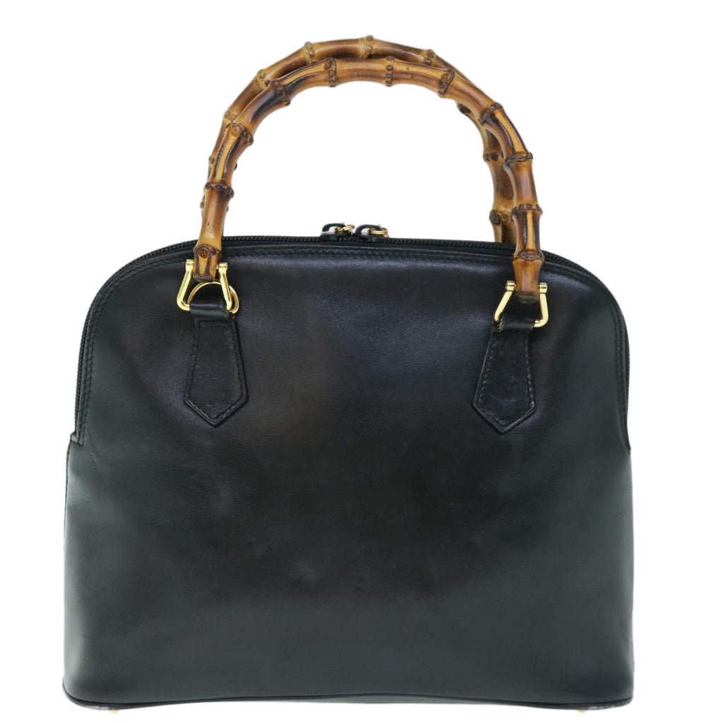 GUCCI Bamboo Hand Bag Leather 2way Black yk9845