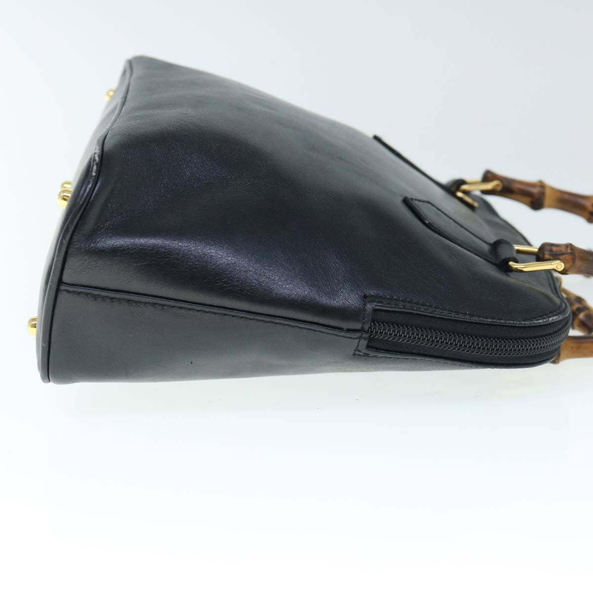 GUCCI Bamboo Hand Bag Leather 2way Black yk9845