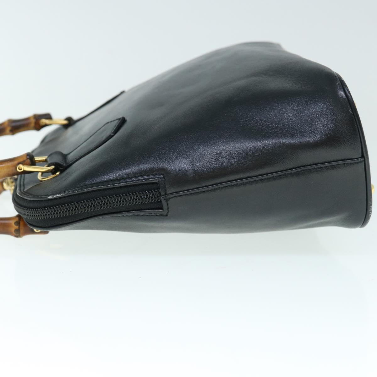 GUCCI Bamboo Hand Bag Leather 2way Black yk9845