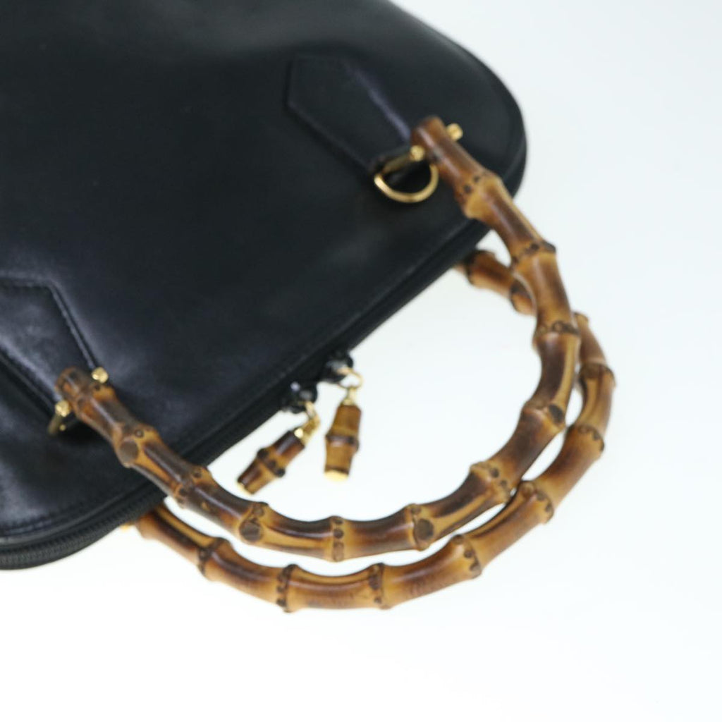 GUCCI Bamboo Hand Bag Leather 2way Black yk9845