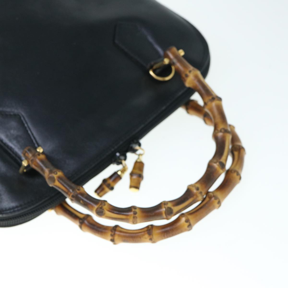 GUCCI Bamboo Hand Bag Leather 2way Black yk9845