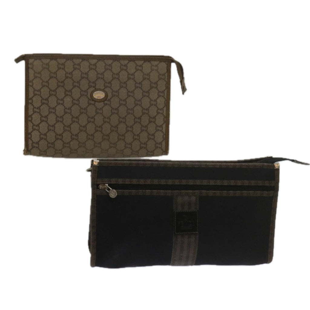 GUCCI Fendi Micro GG Canvas Clutch Bag PVC 2Set Beige yk9852