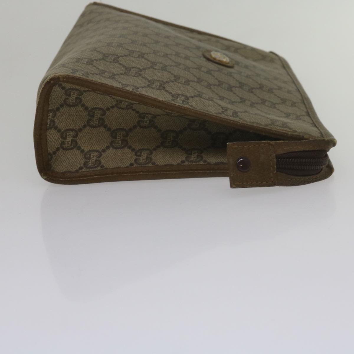 GUCCI Fendi Micro GG Canvas Clutch Bag PVC 2Set Beige yk9852