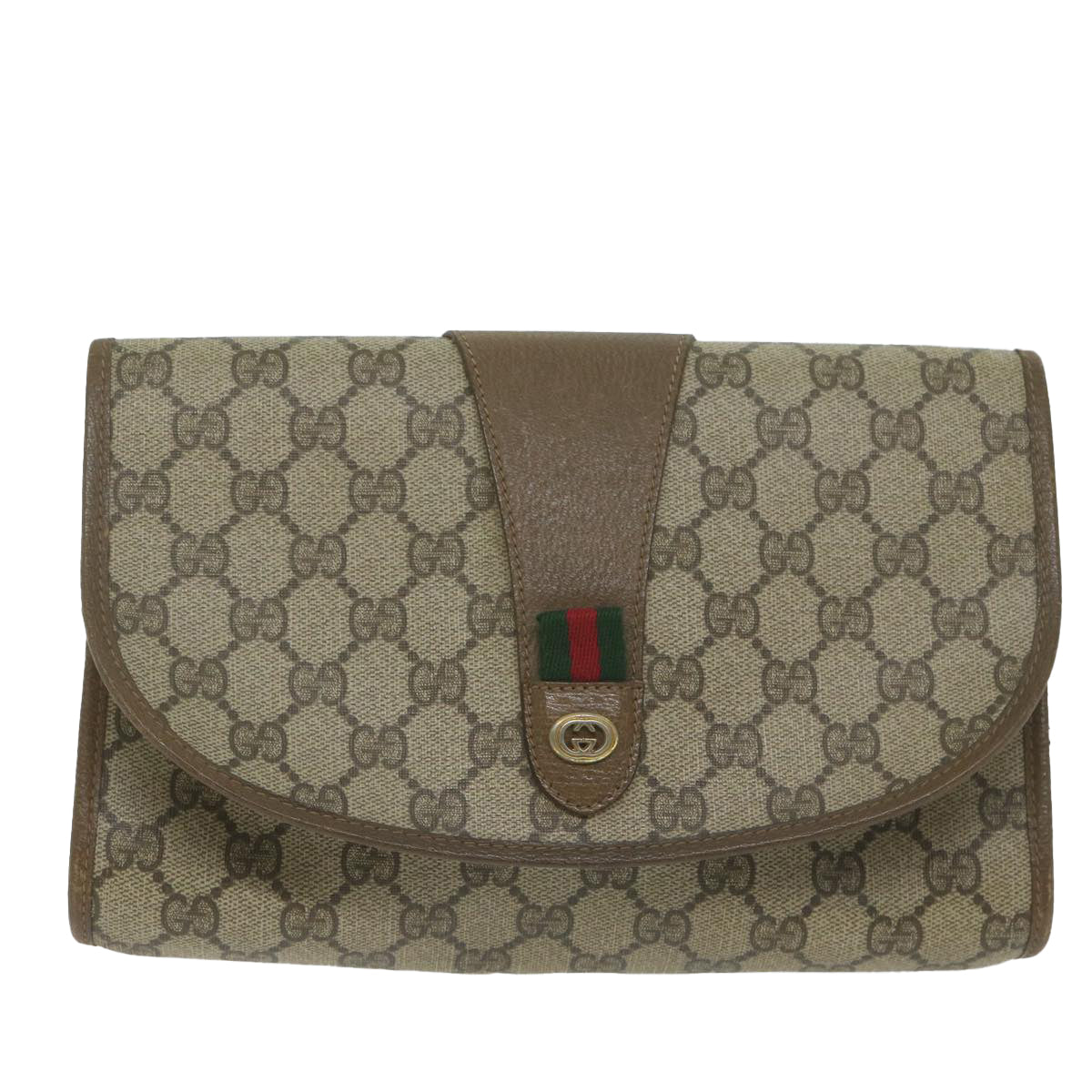 GUCCI GG Supreme Web Sherry Line Clutch Bag Beige Red 89 01 030 yk9877