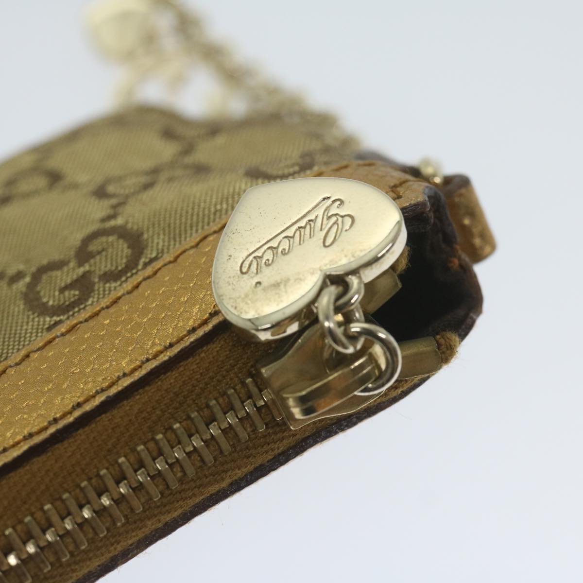 GUCCI GG Canvas Chain Accessory Pouch Gold Tone 153020 yk9893