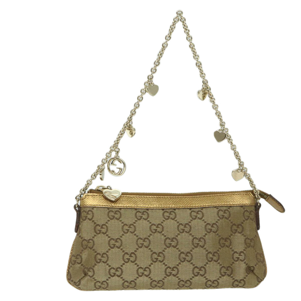 GUCCI GG Canvas Chain Accessory Pouch Gold Tone 153020 yk9893