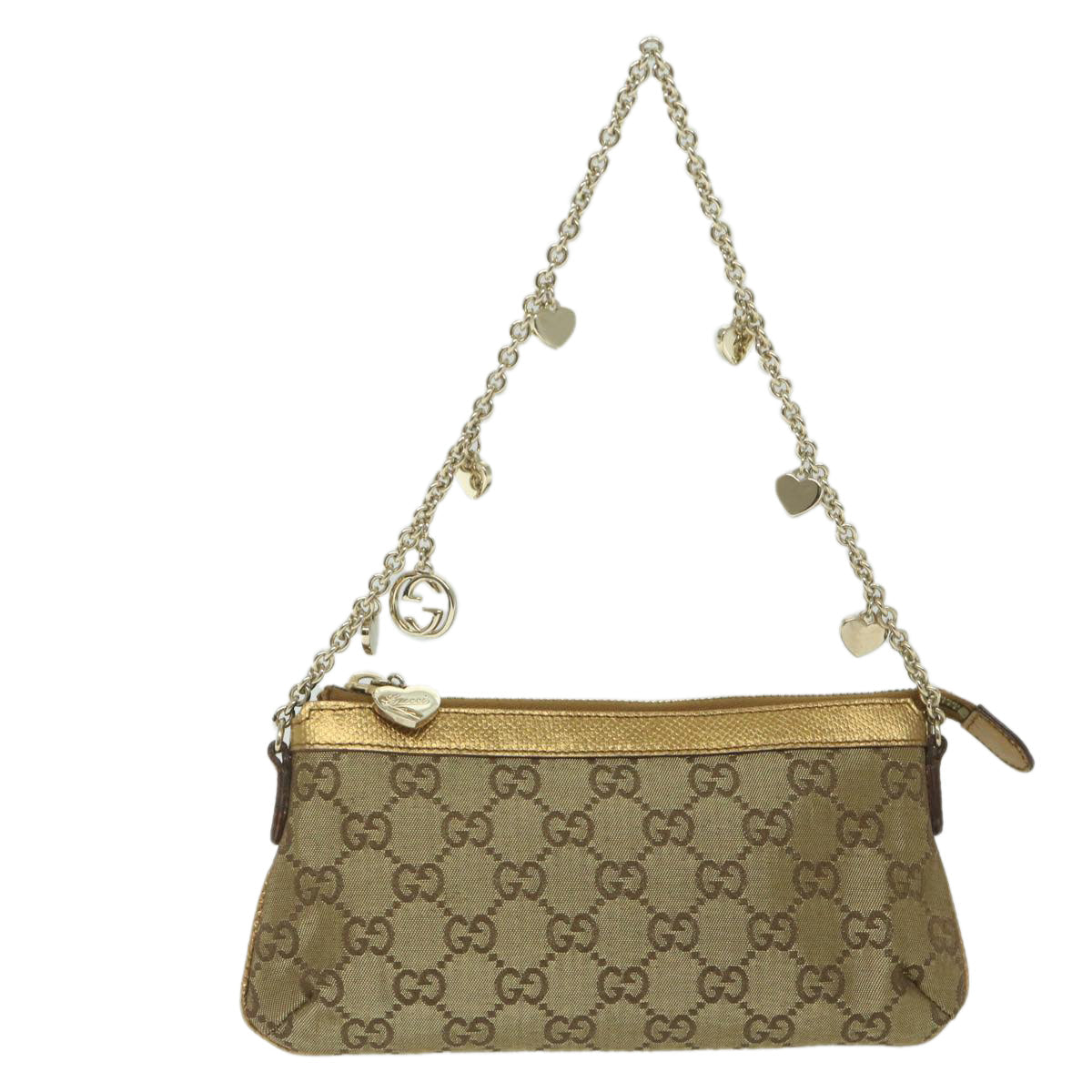 GUCCI GG Canvas Chain Accessory Pouch Gold Tone 153020 yk9893