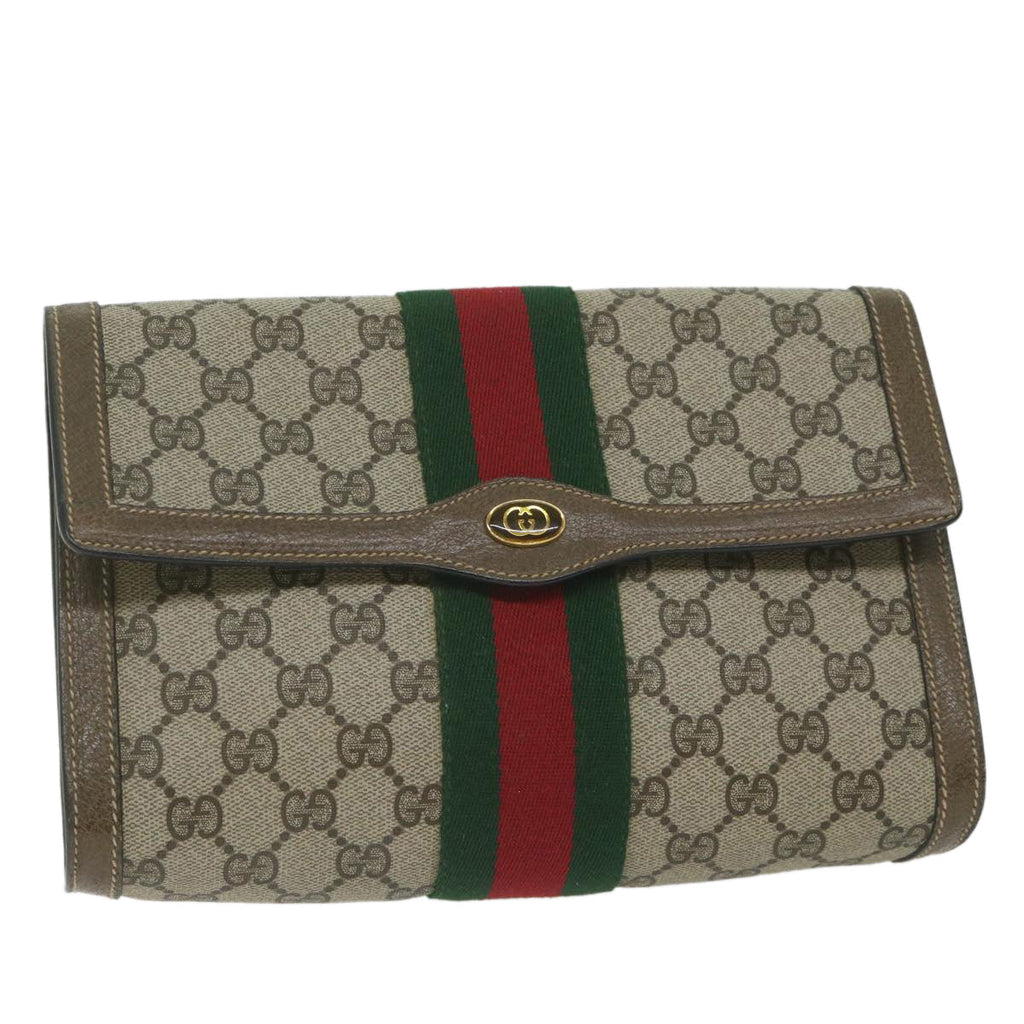 GUCCI GG Supreme Web Sherry Line Clutch Bag Beige Red 89 01 006 yk9906