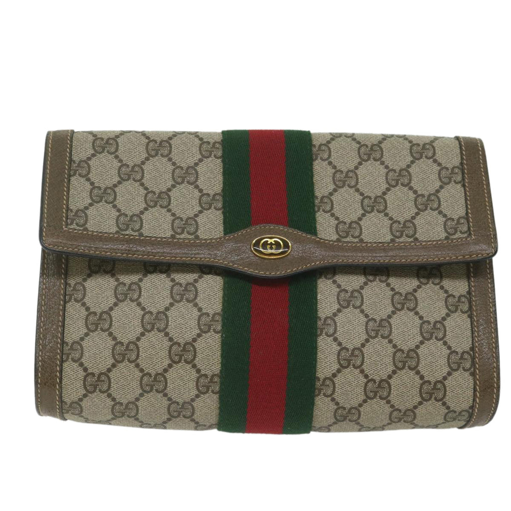 GUCCI GG Supreme Web Sherry Line Clutch Bag Beige Red 89 01 006 yk9906