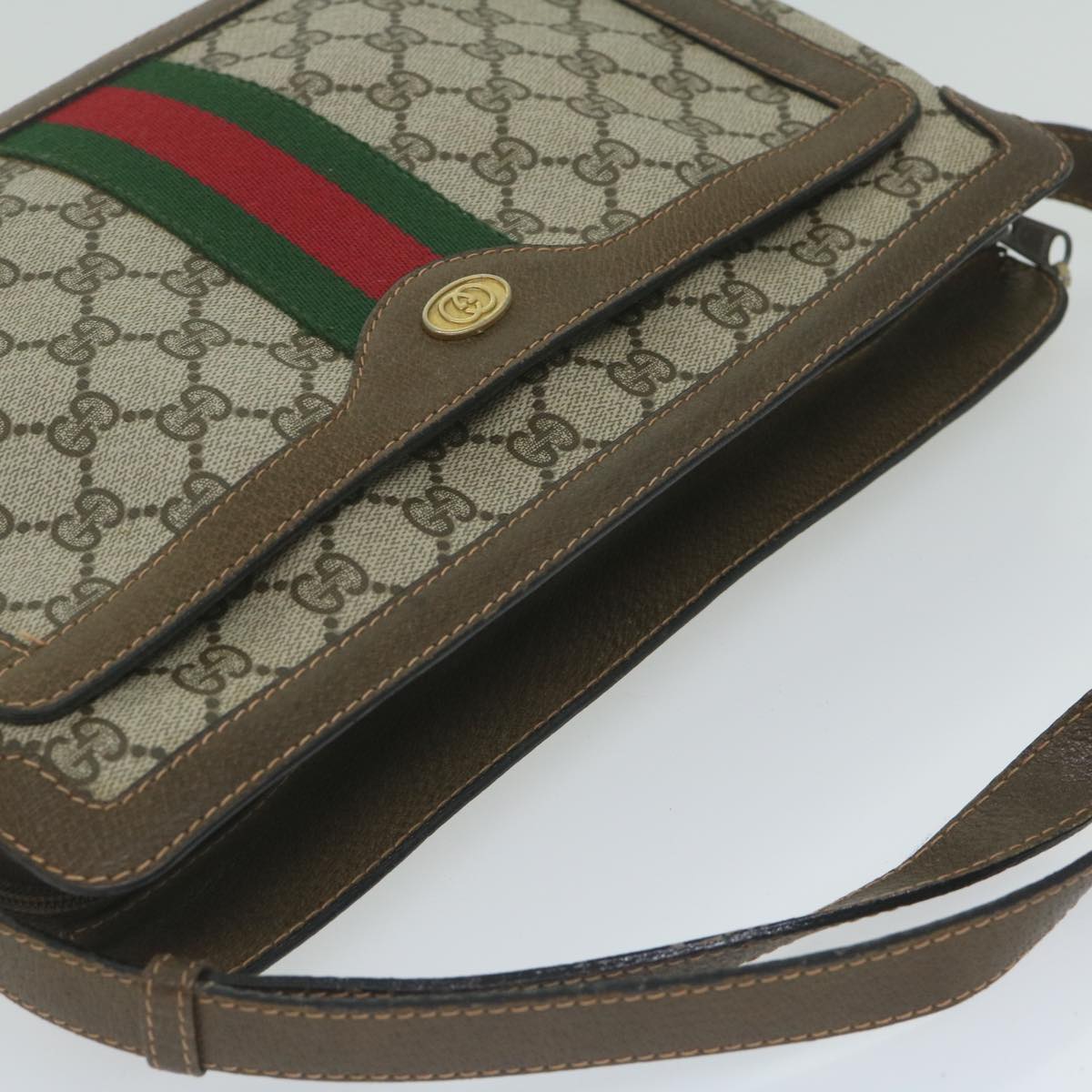 GUCCI GG Supreme Web Sherry Line Shoulder Bag Beige Red 010 378 yk9916