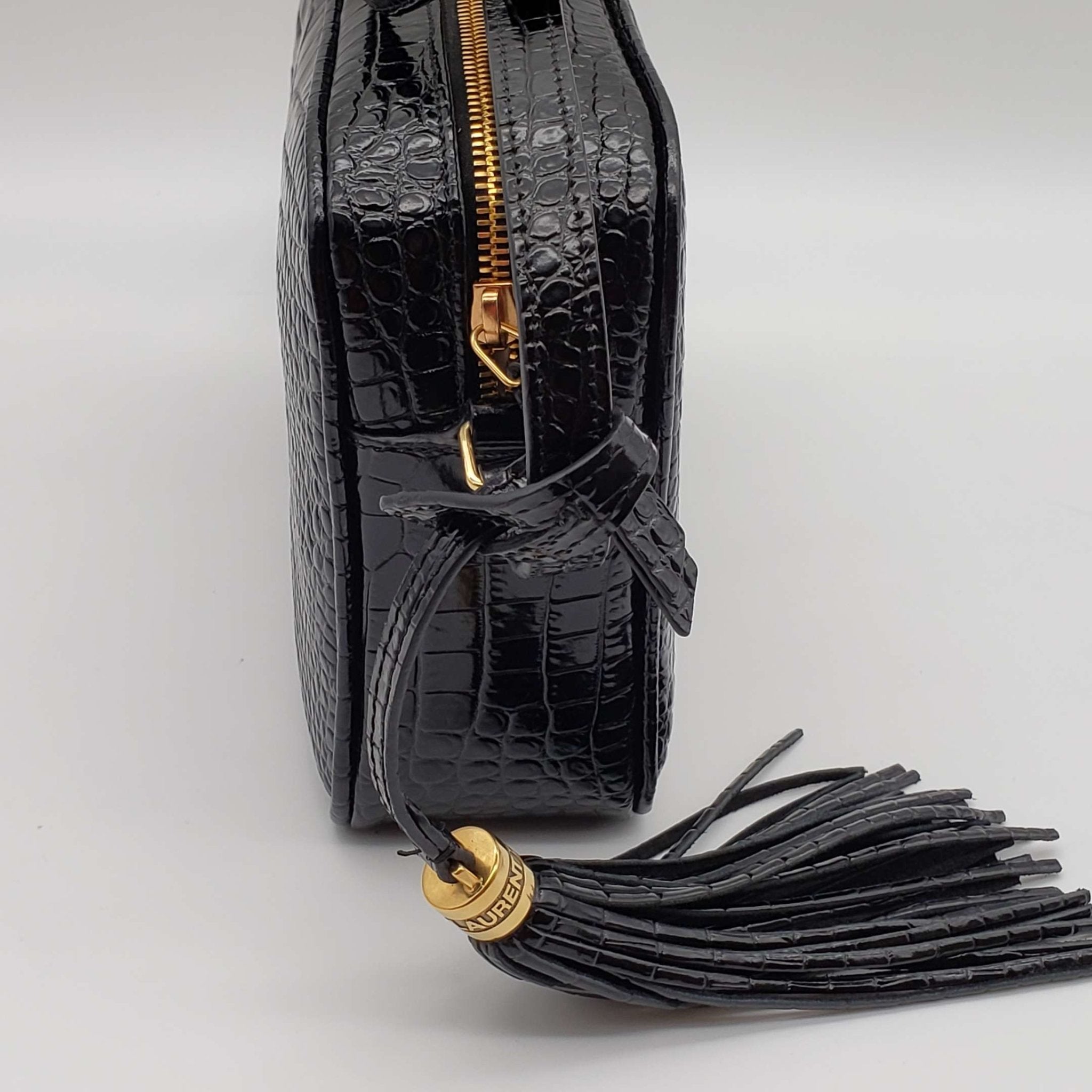 YSL Lou Camera Bag Embossed in Crododile Shiny Black Leather  Bag