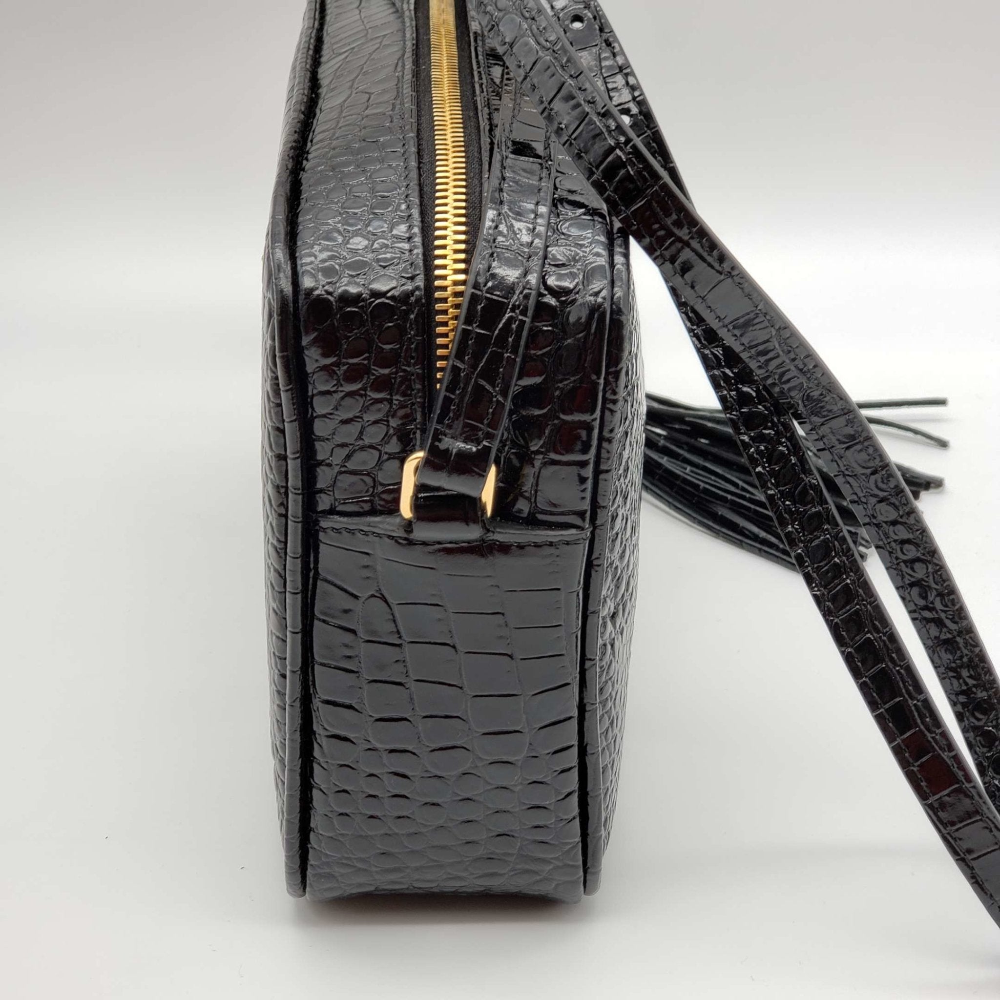 YSL Lou Camera Bag Embossed in Crododile Shiny Black Leather  Bag