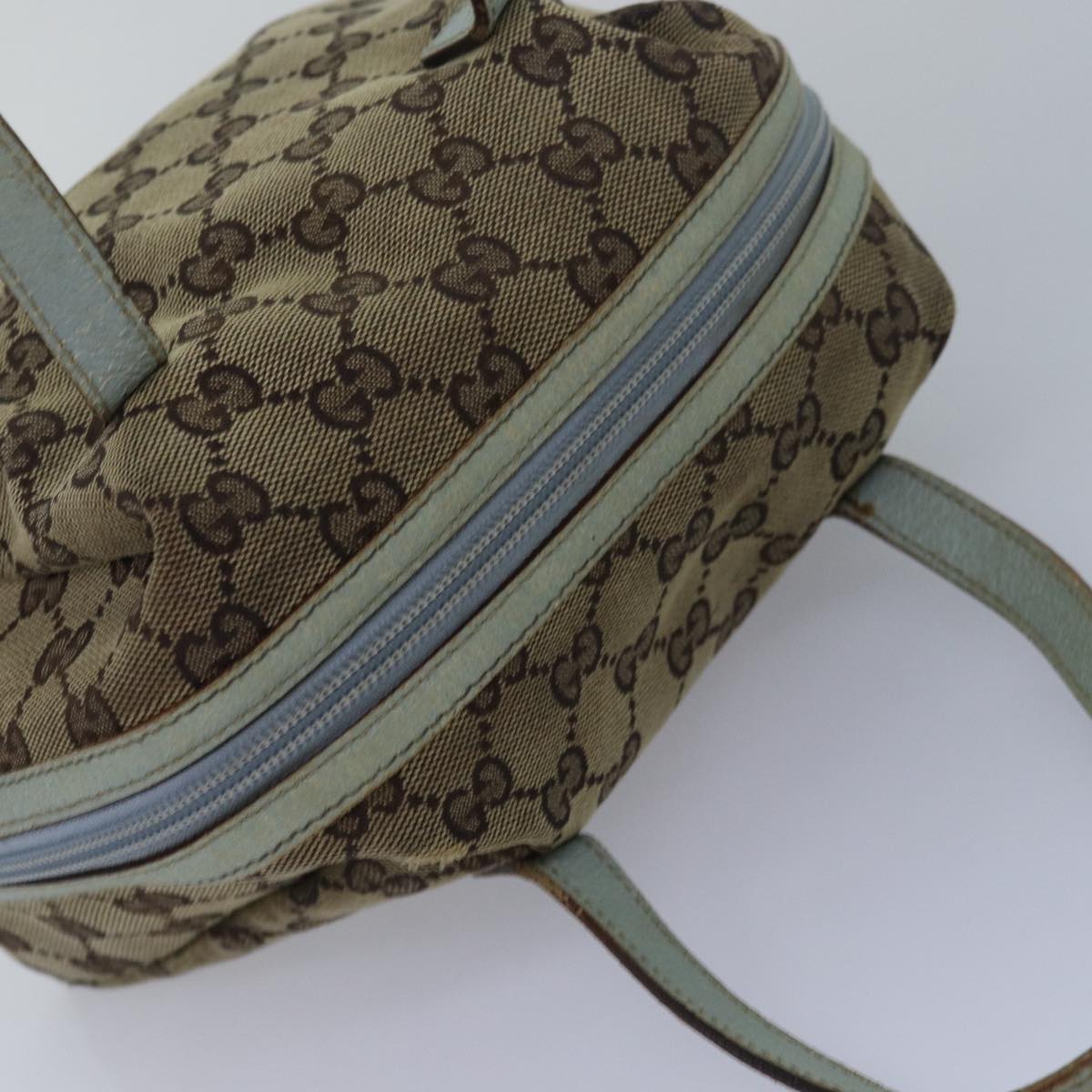 GUCCI GG Canvas Hand Bag Beige Light Blue 124542 yt1006