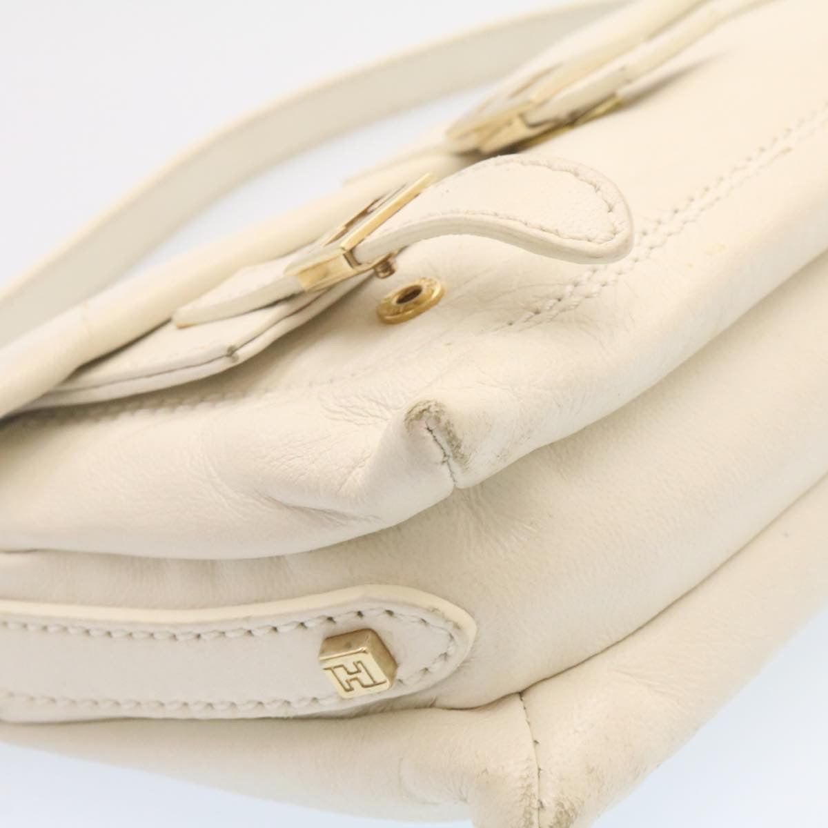 FENDI Shoulder Bag Leather White Gold yt530