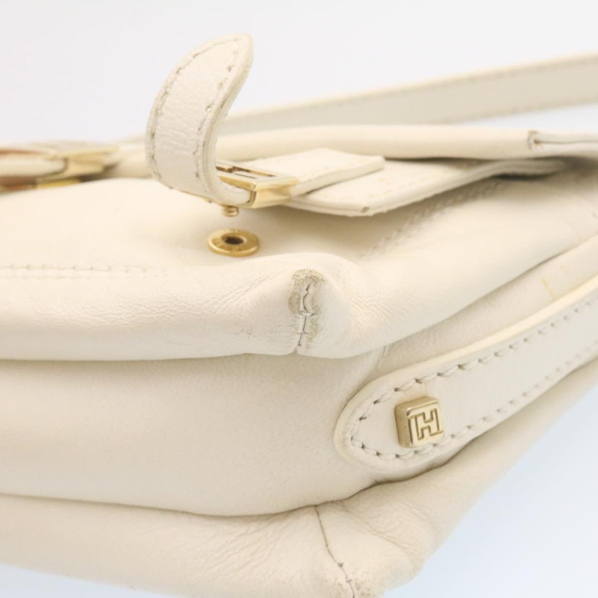 FENDI Shoulder Bag Leather White Gold yt530