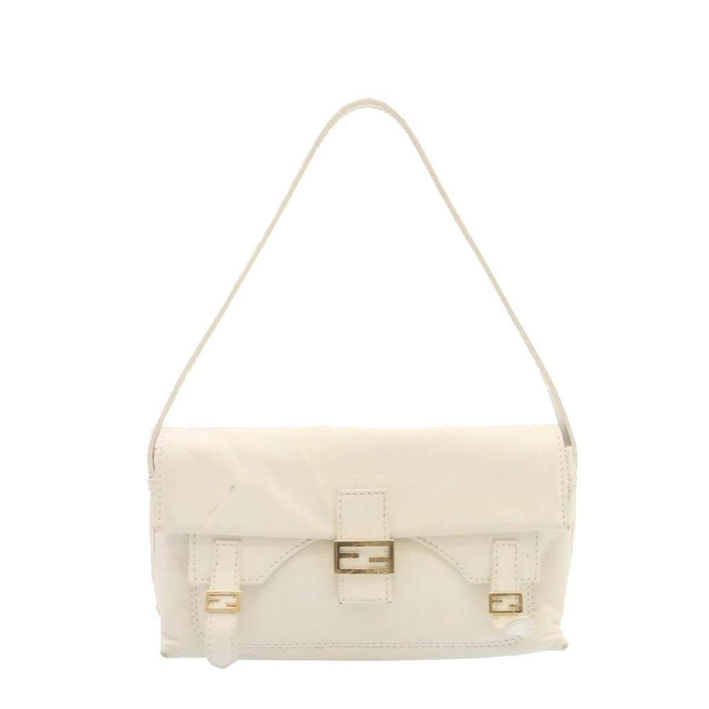 FENDI Shoulder Bag Leather White Gold yt530