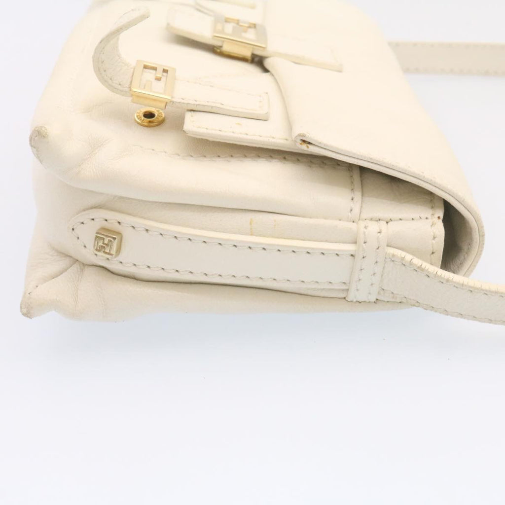FENDI Shoulder Bag Leather White Gold yt530