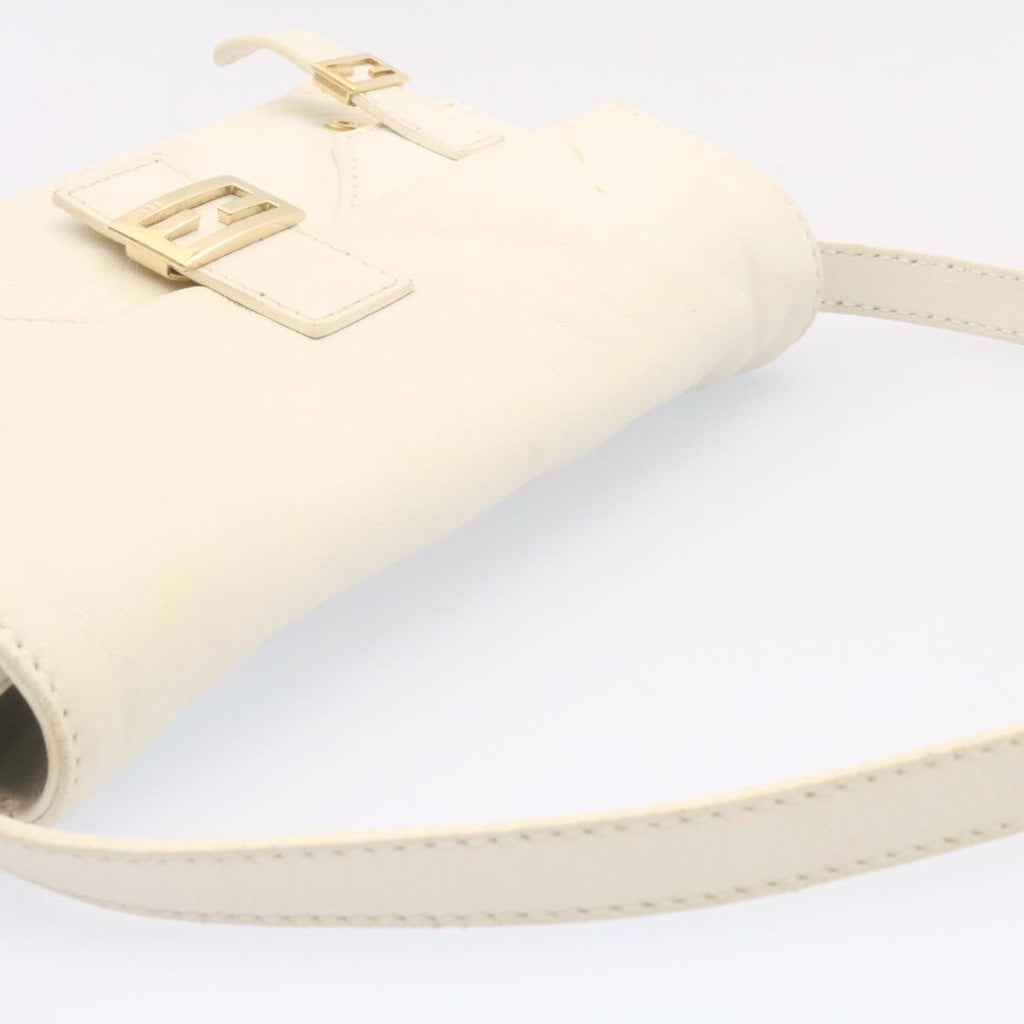 FENDI Shoulder Bag Leather White Gold yt530