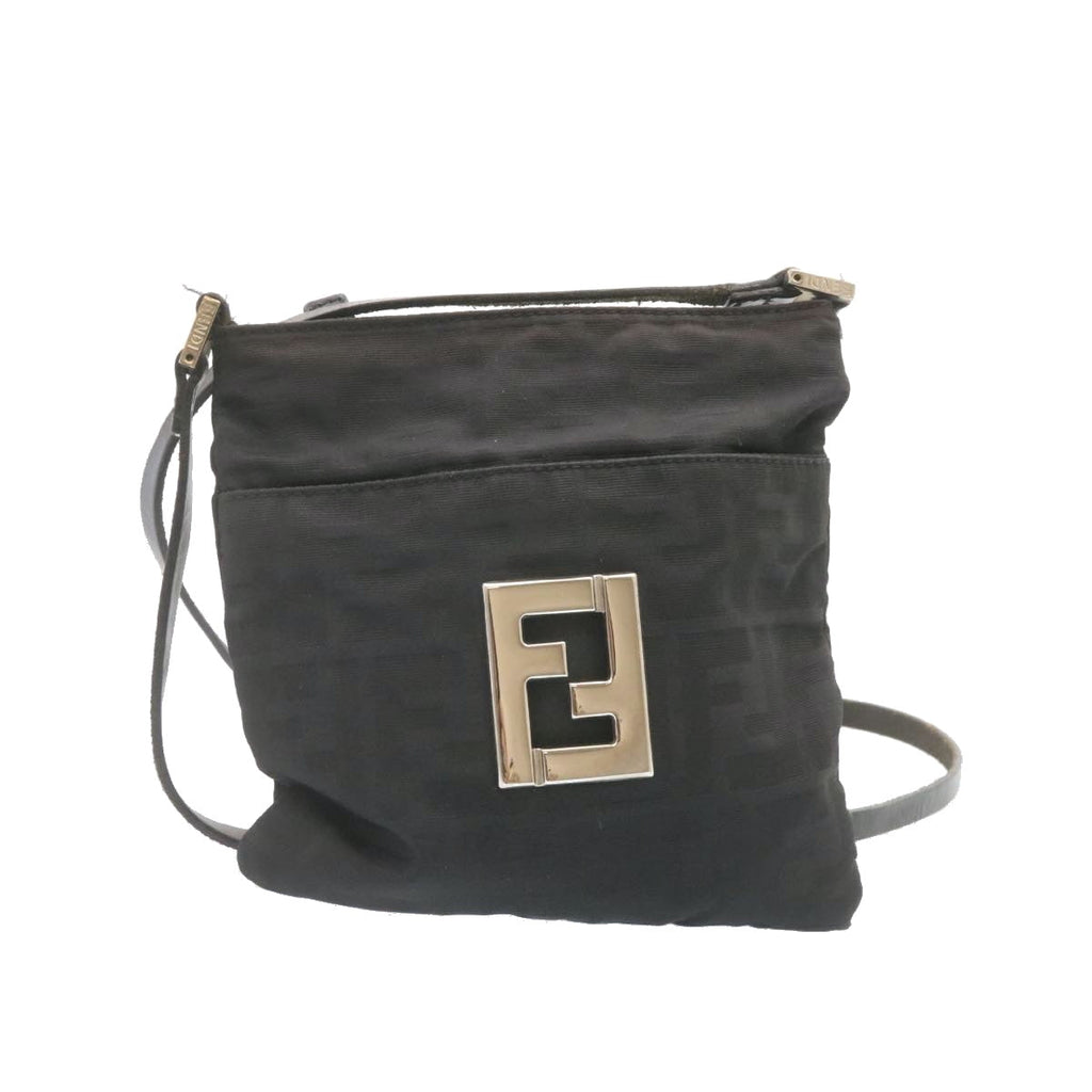 FENDI Zucca Canvas Shoulder Bag Nylon Black yt532