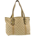 GUCCI Web Sherry Line GG Canvas Tote Bag Beige Pink gold yt703