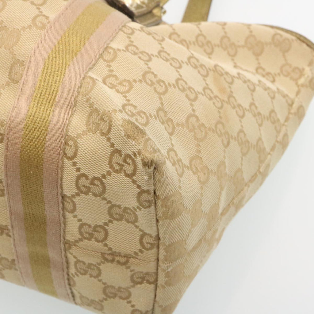 GUCCI Web Sherry Line GG Canvas Tote Bag Beige Pink gold yt703