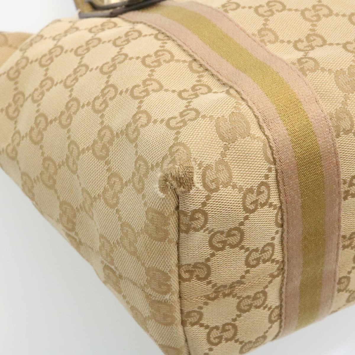 GUCCI Web Sherry Line GG Canvas Tote Bag Beige Pink gold yt703