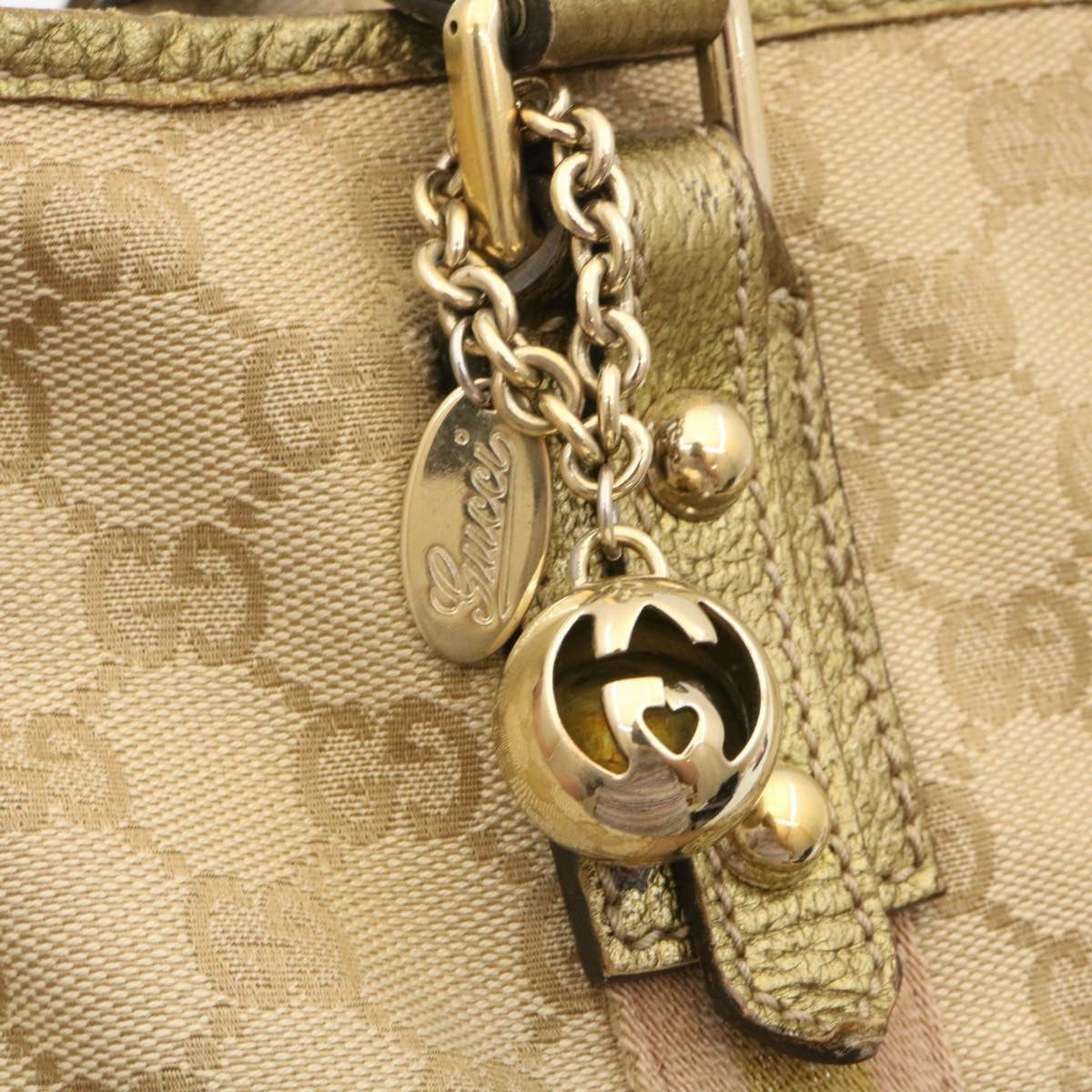 GUCCI Web Sherry Line GG Canvas Tote Bag Beige Pink gold yt703