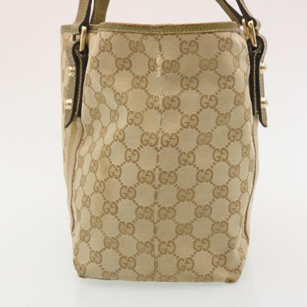 GUCCI Web Sherry Line GG Canvas Tote Bag Beige Pink gold yt703
