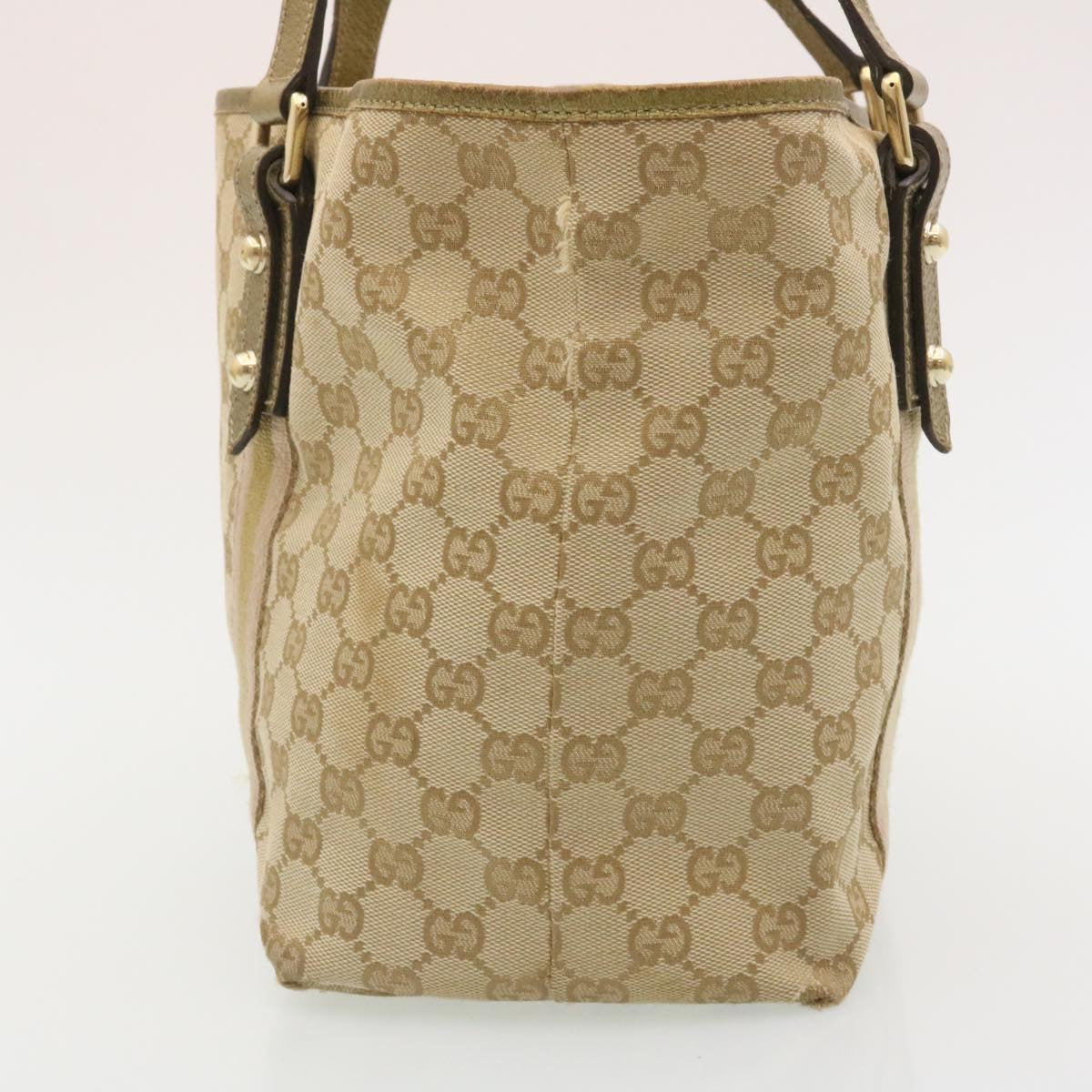 GUCCI Web Sherry Line GG Canvas Tote Bag Beige Pink gold yt703