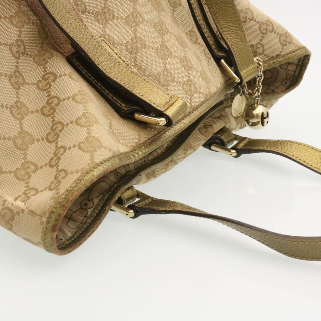 GUCCI Web Sherry Line GG Canvas Tote Bag Beige Pink gold yt703