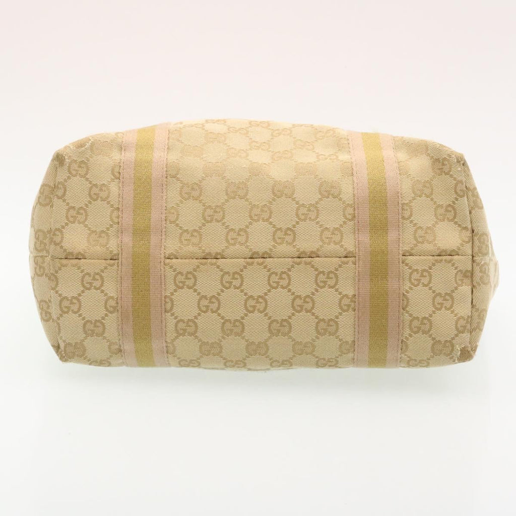 GUCCI Web Sherry Line GG Canvas Tote Bag Beige Pink gold yt703