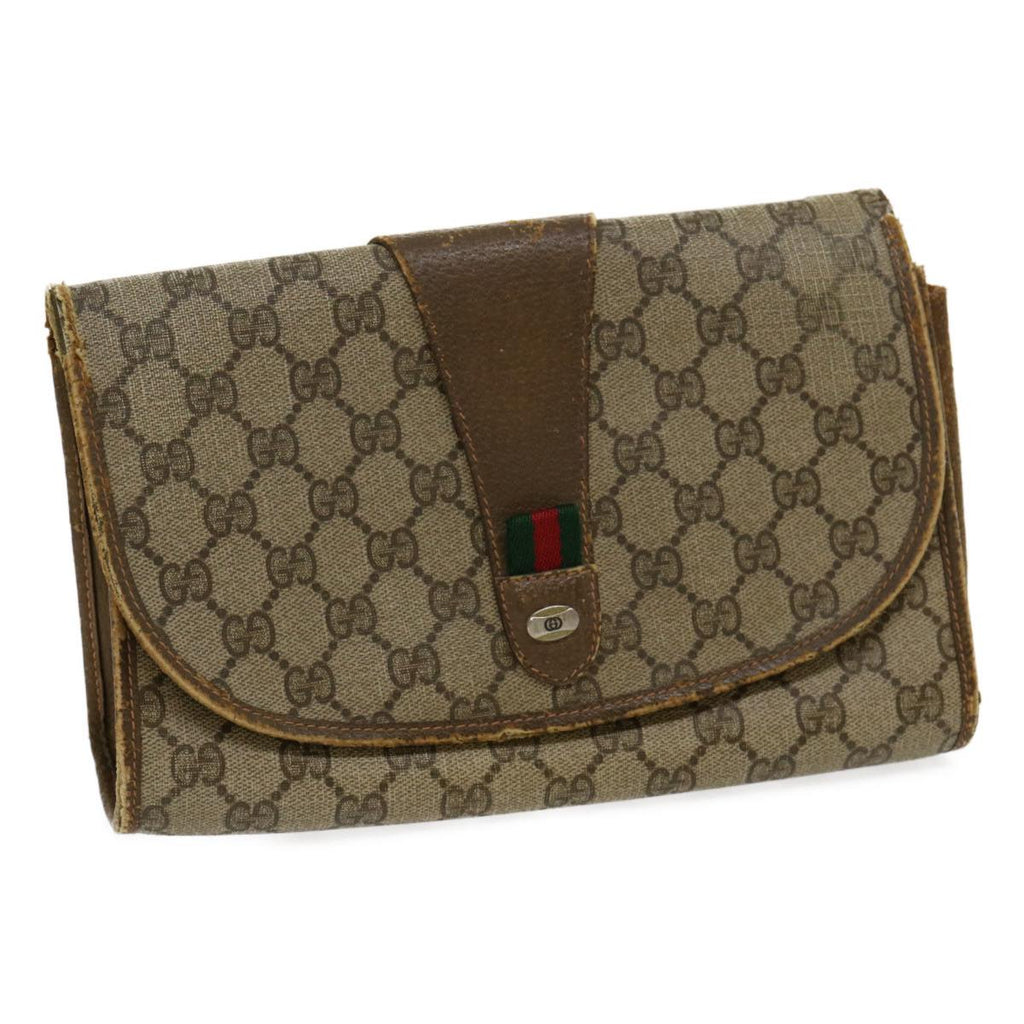 GUCCI Web Sherry Line GG Canvas Clutch Bag Beige Red Green yt864