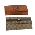 GUCCI GG Canvas Web Sherry Line Long Wallet 2Set Beige Brown Red yt976