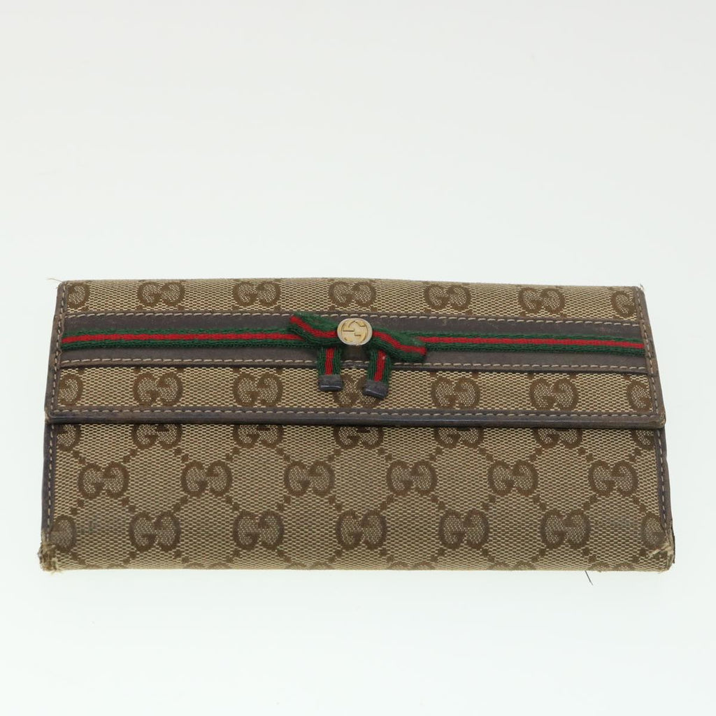 GUCCI GG Canvas Web Sherry Line Long Wallet 2Set Beige Brown Red yt976
