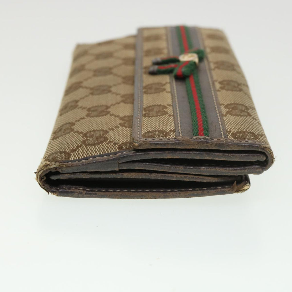 GUCCI GG Canvas Web Sherry Line Long Wallet 2Set Beige Brown Red yt976