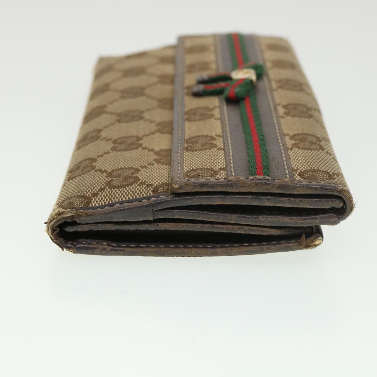 GUCCI GG Canvas Web Sherry Line Long Wallet 2Set Beige Brown Red yt976