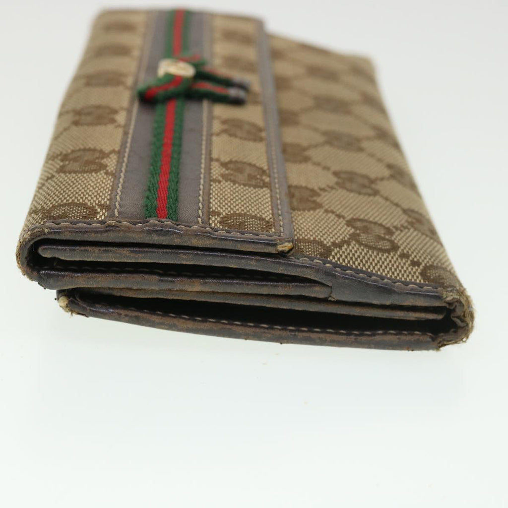GUCCI GG Canvas Web Sherry Line Long Wallet 2Set Beige Brown Red yt976