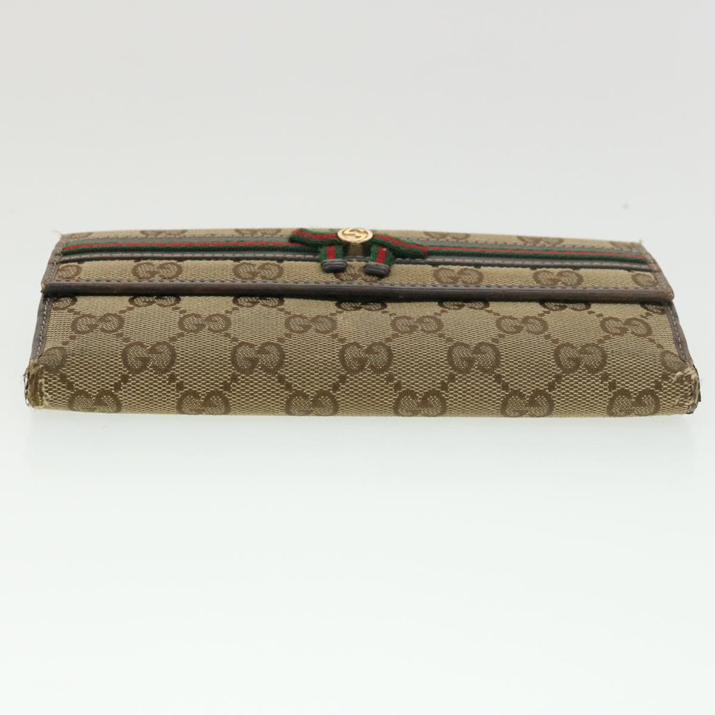 GUCCI GG Canvas Web Sherry Line Long Wallet 2Set Beige Brown Red yt976