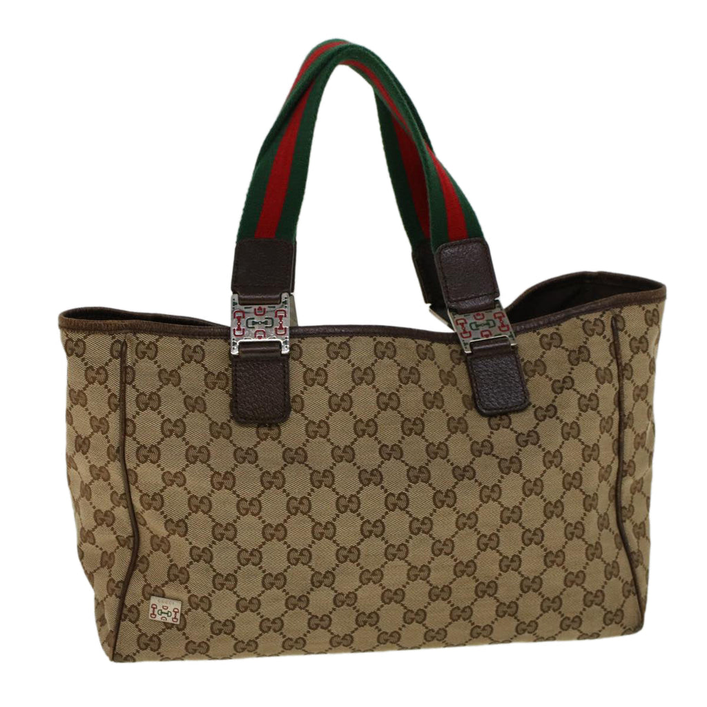 GUCCI GG Canvas Web Sherry Line Tote Bag Beige Red Green 145758 yt984