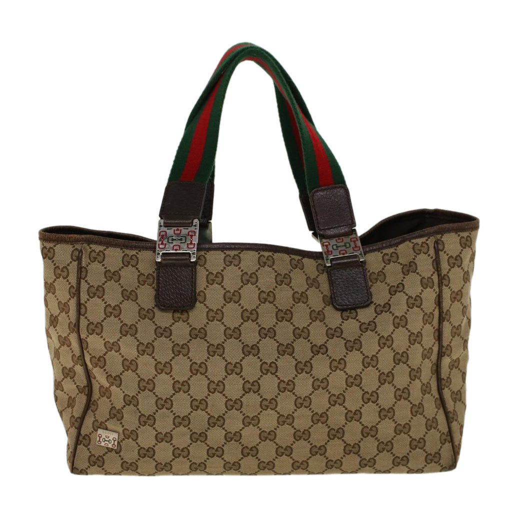 GUCCI GG Canvas Web Sherry Line Tote Bag Beige Red Green 145758 yt984