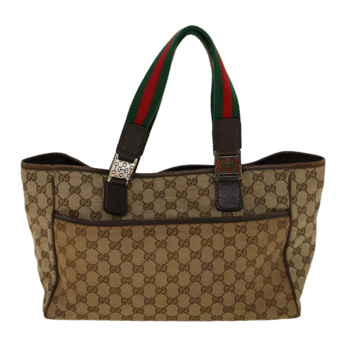 GUCCI GG Canvas Web Sherry Line Tote Bag Beige Red Green 145758 yt984